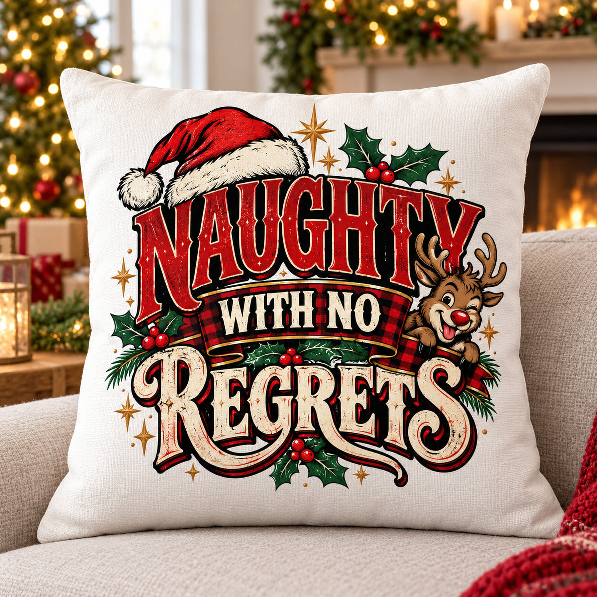4Pcs Funny Christmas DTF Transfers 10" Naughty With No Regrets Heat Press