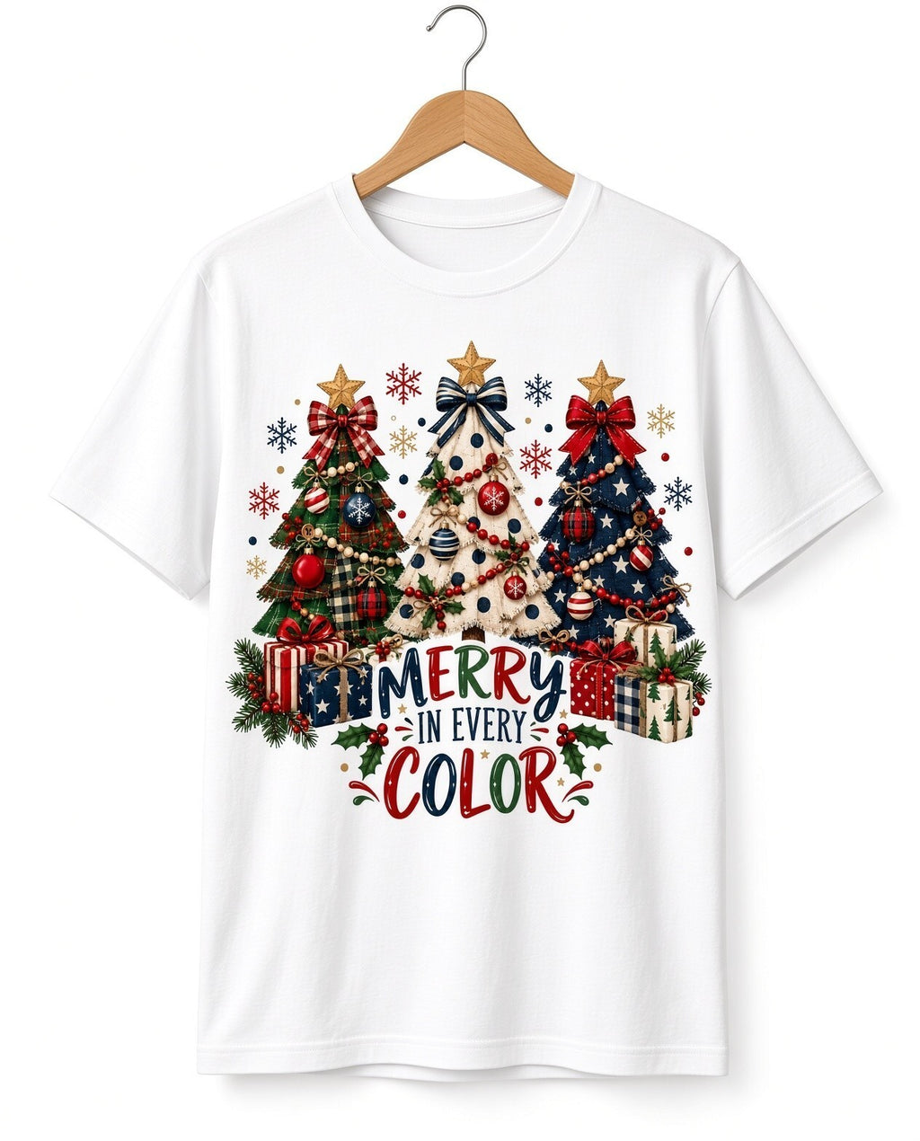 Merry in Every Color Christmas Trees DTF Transfer Ready to Press