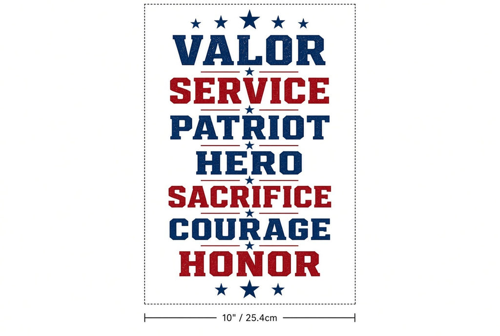 4Pcs 10" Valor Service Patriot Hero DTF Transfers Stacked Patriotic Words Iron