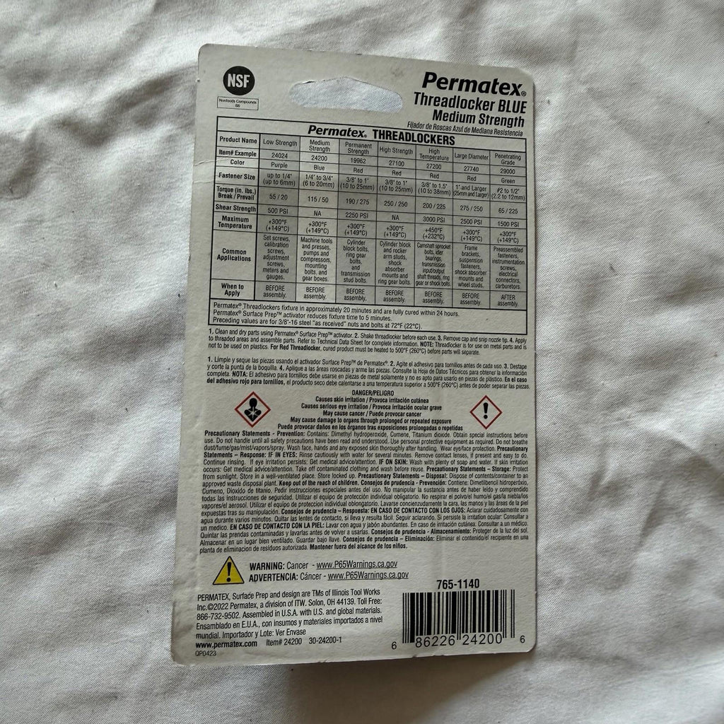 Permatex 24200 Blue Threadlocker Medium Strength Removable 6ml