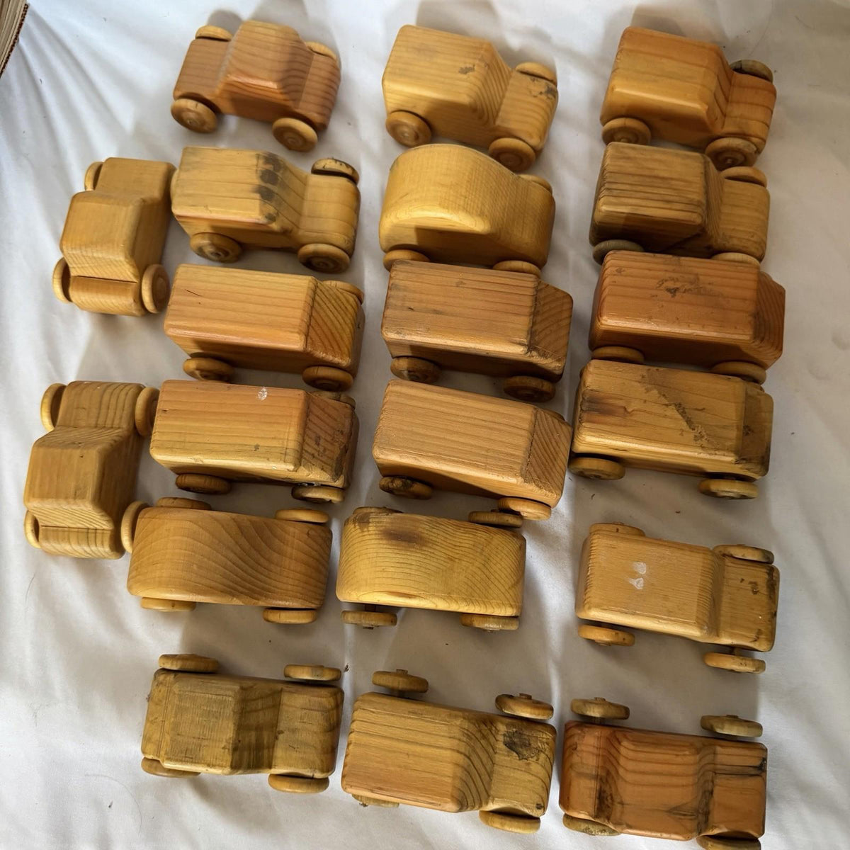 Vintage Handmade Wooden Toy Cars & Trucks Lot 20 Pc Rustic Pine Folk Art