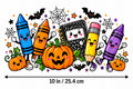 Halloween School Crayon DTF Transfer 10" Pk4 Pumpkin Pencil Teacher Heat Press