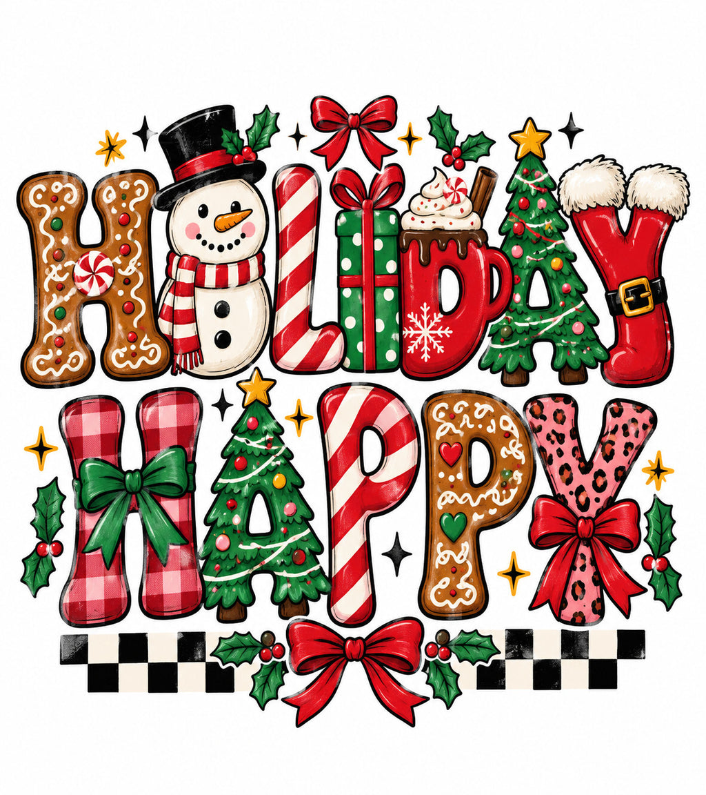4pcs 10in Holiday Happy Gingerbread Letter Christmas DTF Transfer Ready to Press