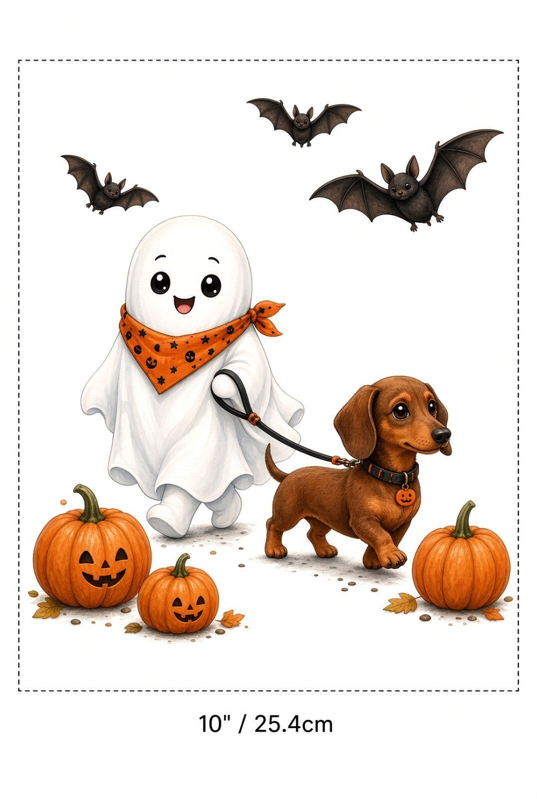 4pcs 10" Ghost Walking Dachshund DTF PNG Halloween Dog Iron On