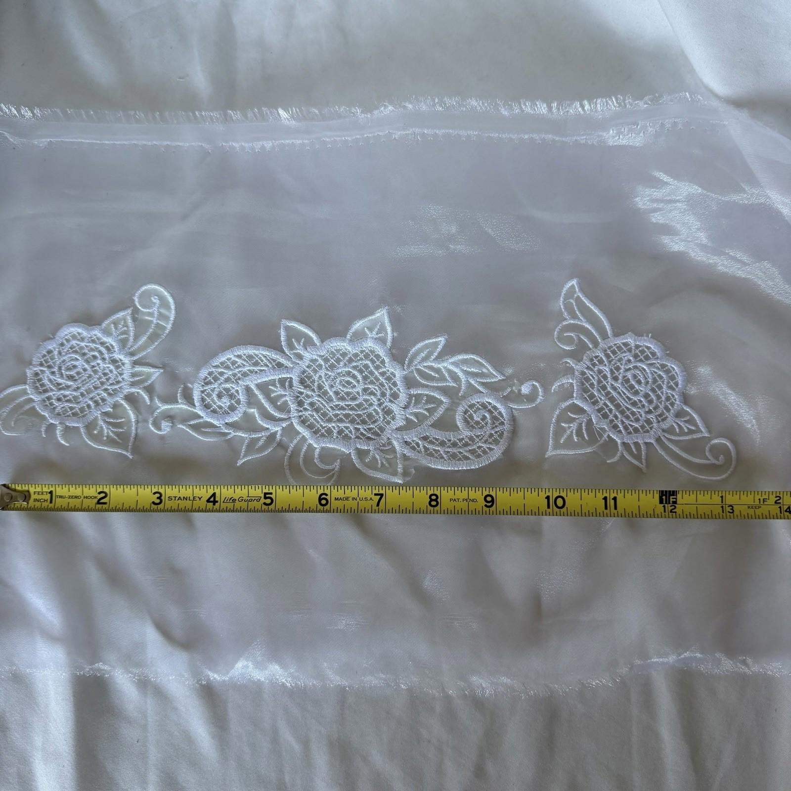 Vintage White Sheer Valance Embroidered Roses Lace Border Romantic Decor