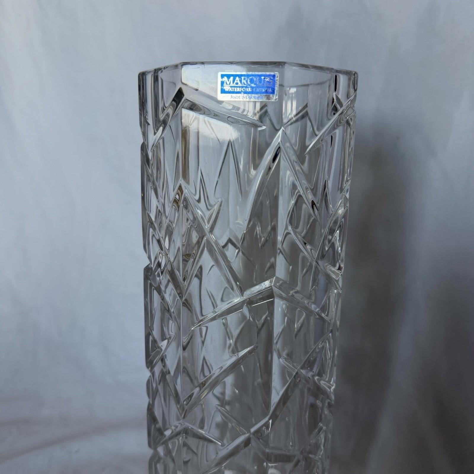 Marquis by Waterford Crystal Tall Vase Geometric Cut Hexagon Germany 10”