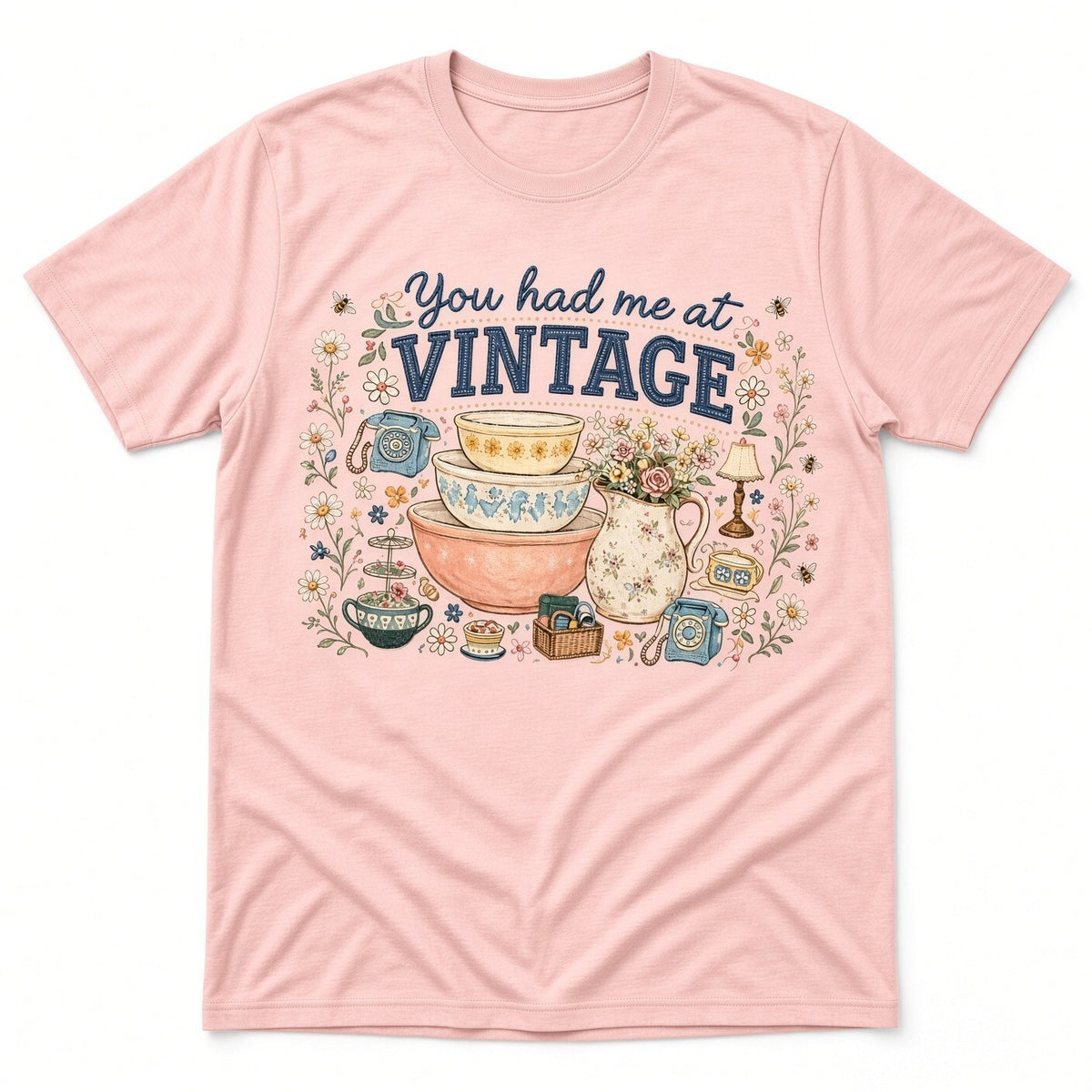 4Pcs 10 Inch Vintage Mixing Bowls Floral DTF Iron On Shirt Decal