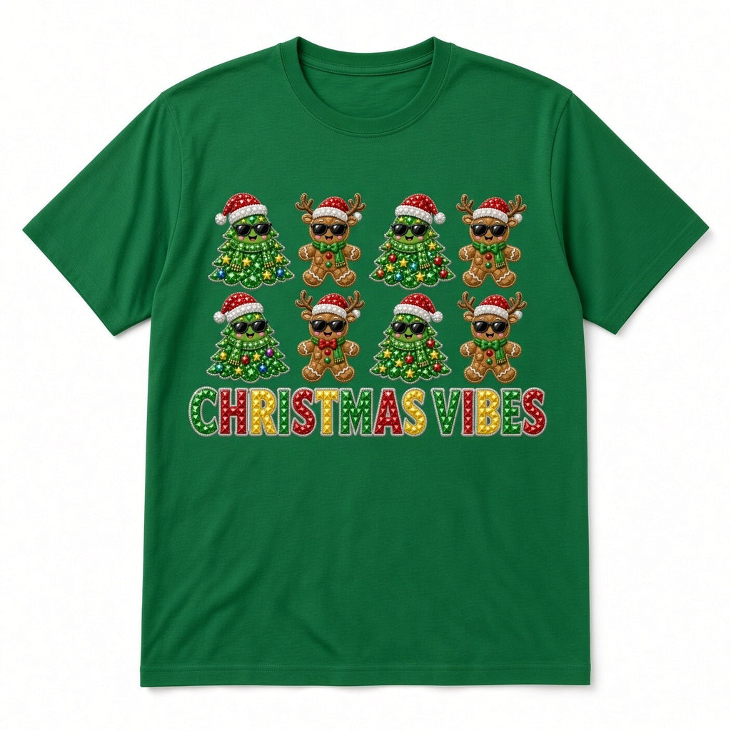 Christmas Vibes DTF Transfer 10" PK4 Gingerbread Tree Sunglasses Heat Press