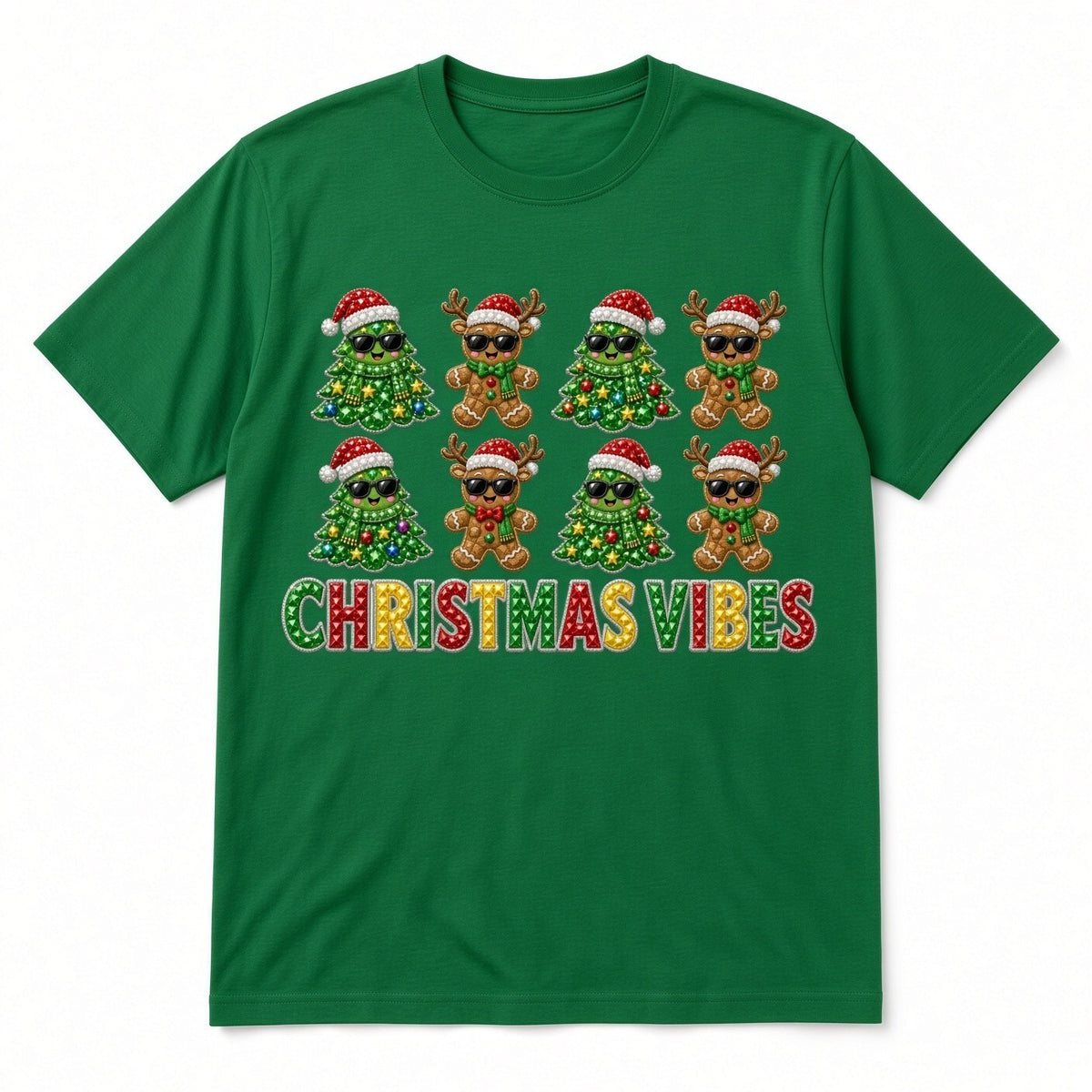 Christmas Vibes DTF Transfer 10" PK4 Gingerbread Tree Sunglasses Heat Press