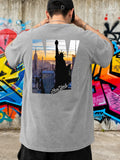 NYC Statue of Liberty Skyline Gray Graphic T-Shirt Unisex New York