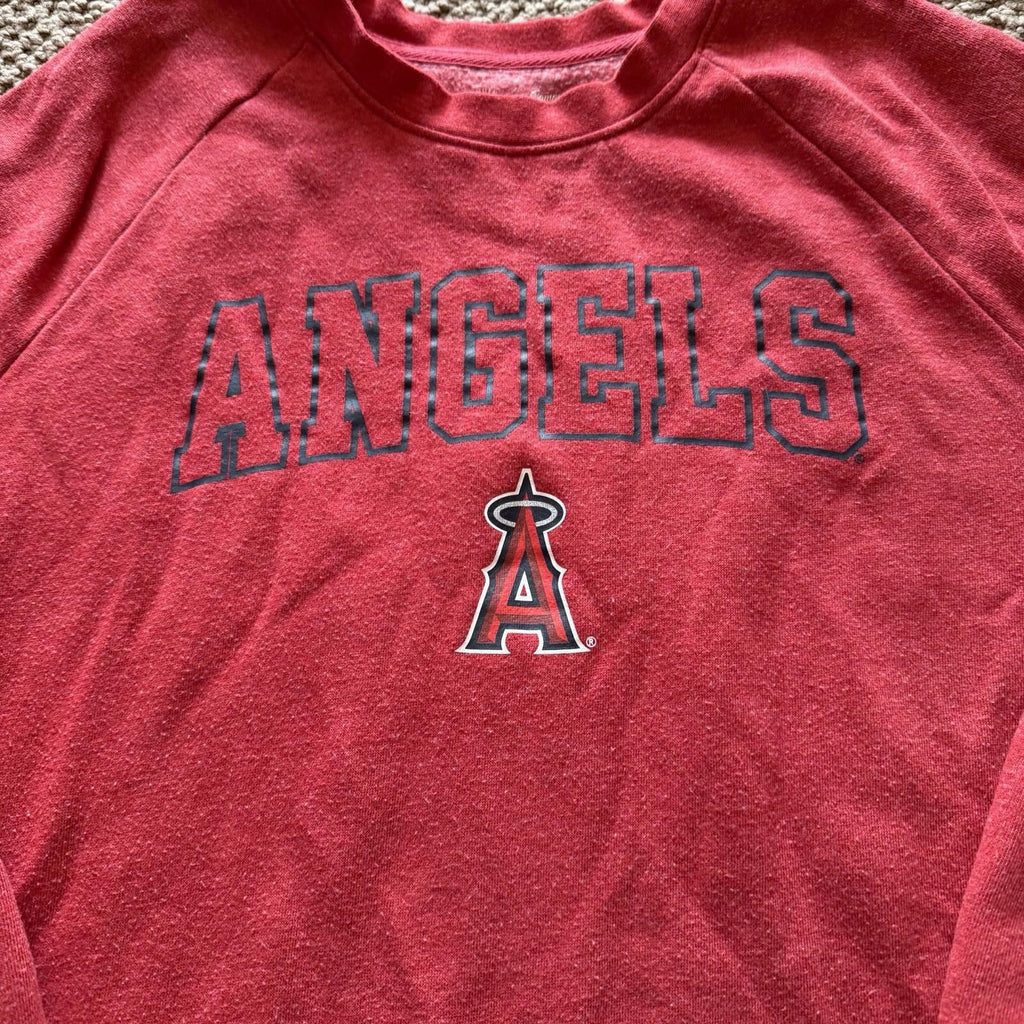 MLB Angels Campus Lifestyle Oversized Red Pullover Sweatshirt Size L