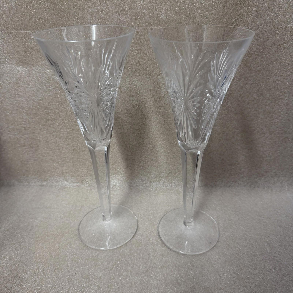 Pair of Waterford Crystal Millennium Collection “Health” Champagne Flutes 9 1/4”