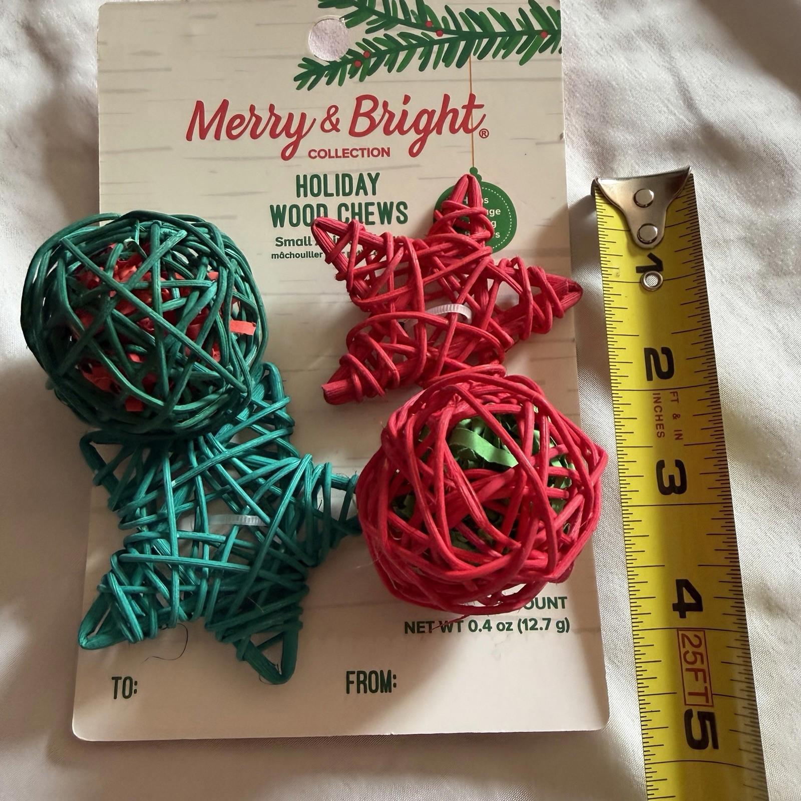 Merry & Bright Holiday Willow Wood Chews 4-Pack: Balls & Star Small Pets