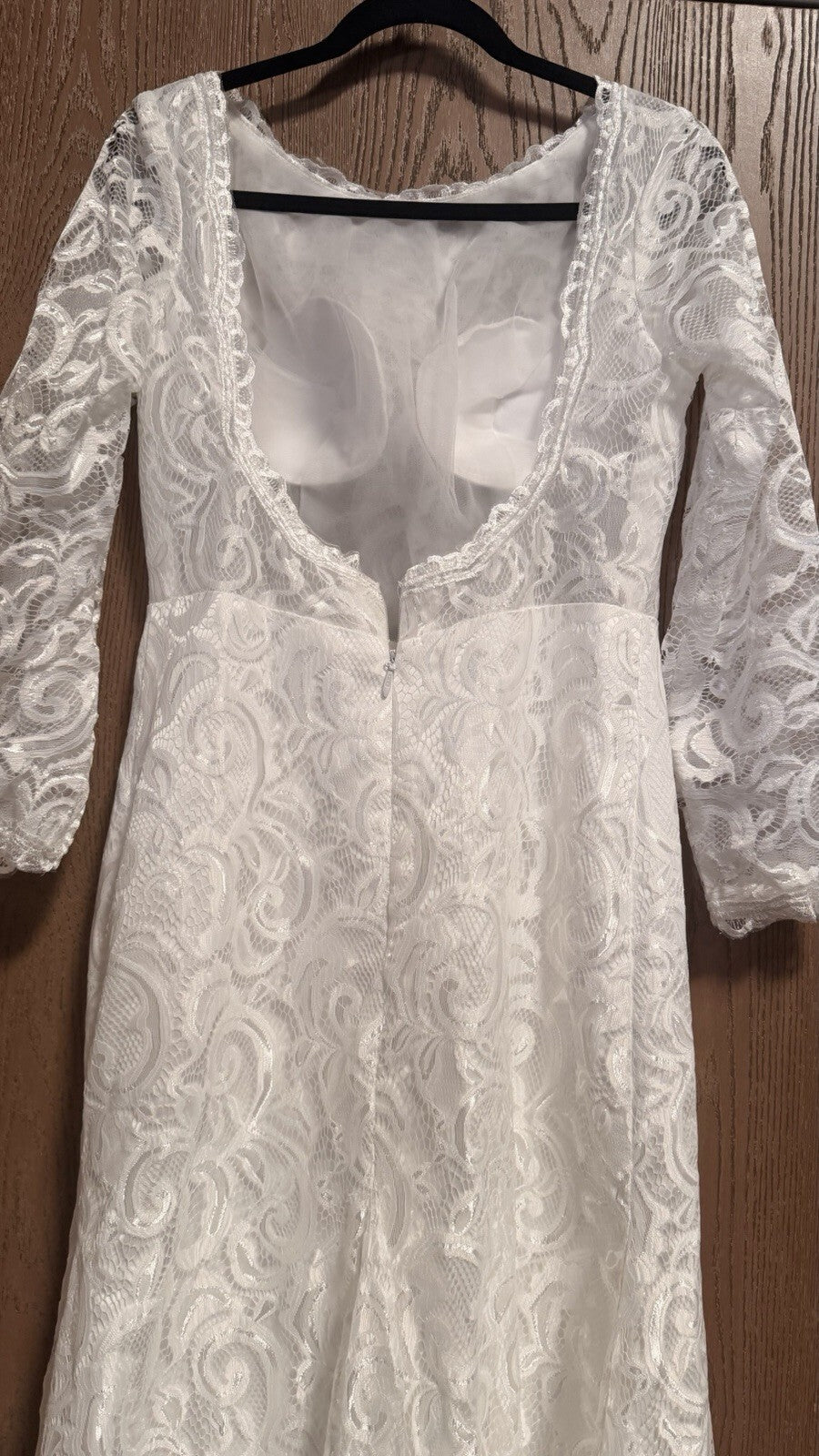 White Lace Wedding Dress Size 12 Long Sleeve High Low Train Bridal Gown