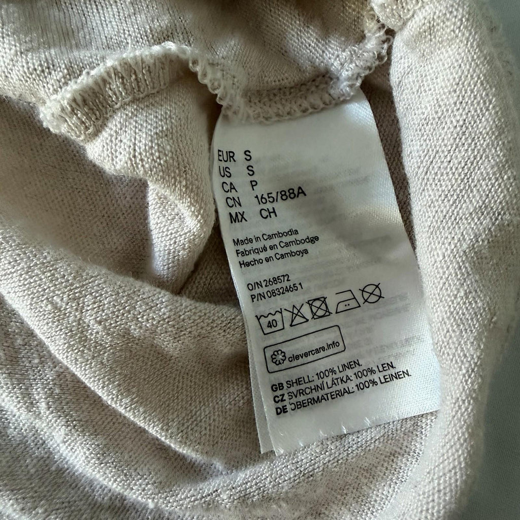 H&M 100% Linen Beige Flutter Sleeve Henley Top Size S V-Neck