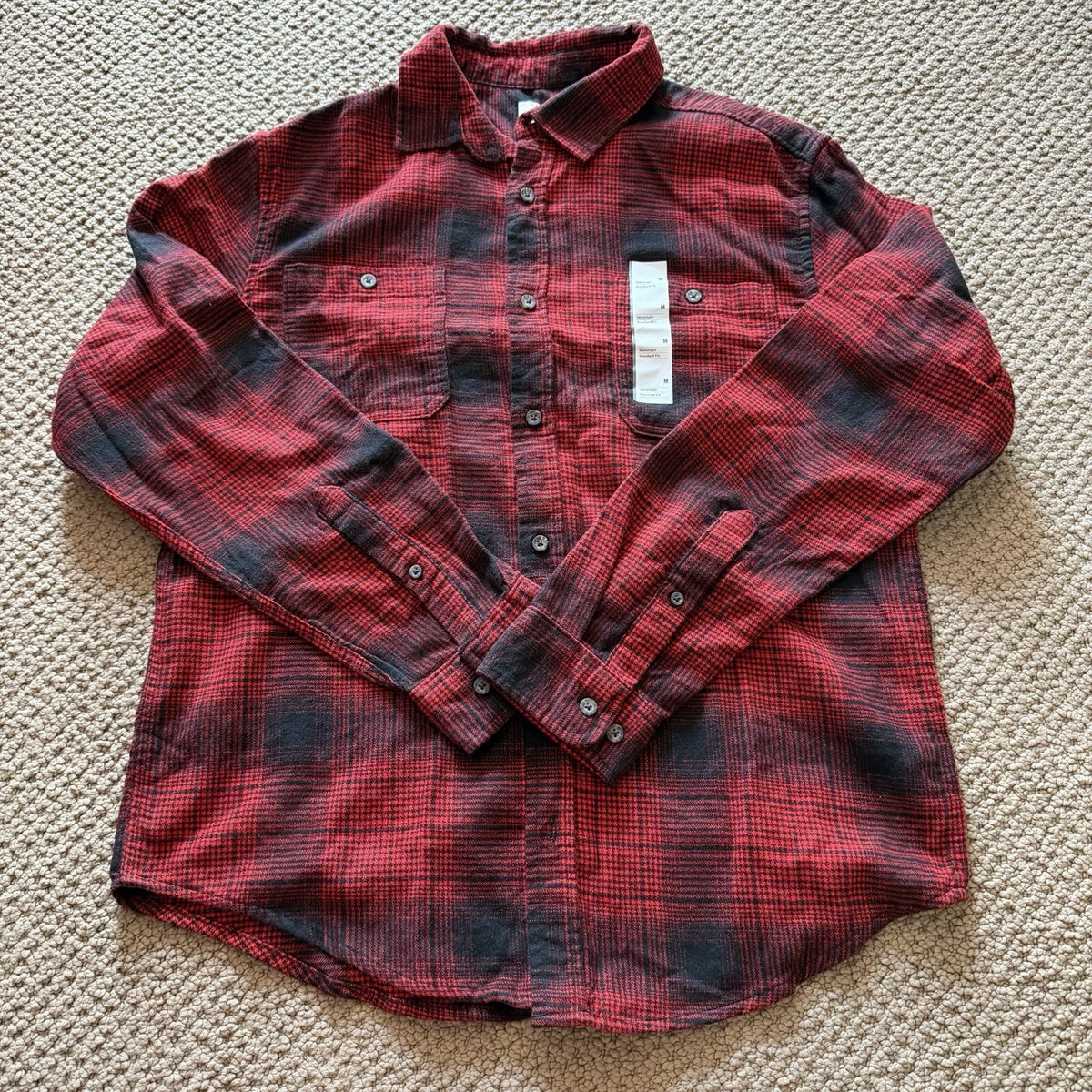 NWT Goodfellow & Co Red Black Plaid Flannel Button-Down Shirt Men's M