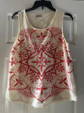 Lucky Brand Women’s Sleeveless Tank Top S Wheat/Mango Embroidered Double Layer