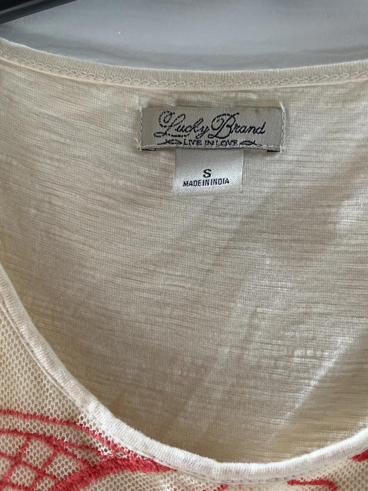 Lucky Brand Women’s Sleeveless Tank Top S Wheat/Mango Embroidered Double Layer