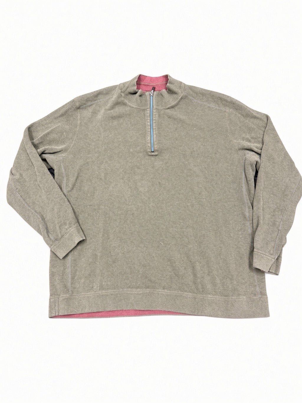 Tommy Bahama Olive Quarter Zip Pullover XXL Pink Marlin Logo Pink Lining Sweater