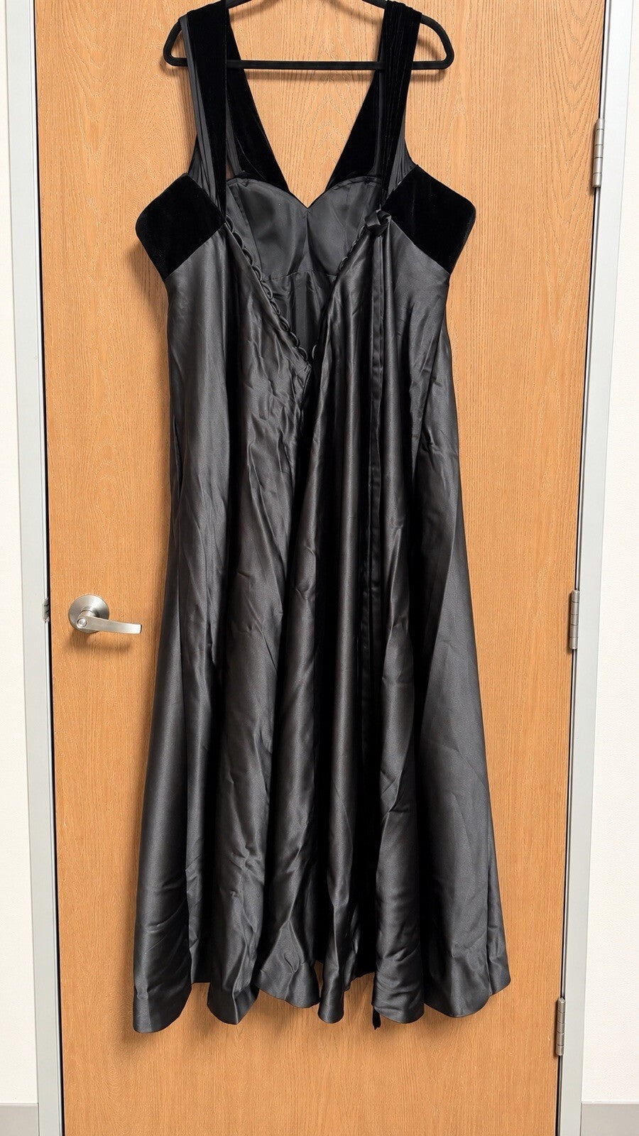 Black Satin Velvet Formal Evening Gown Dress XXL About 65” Long