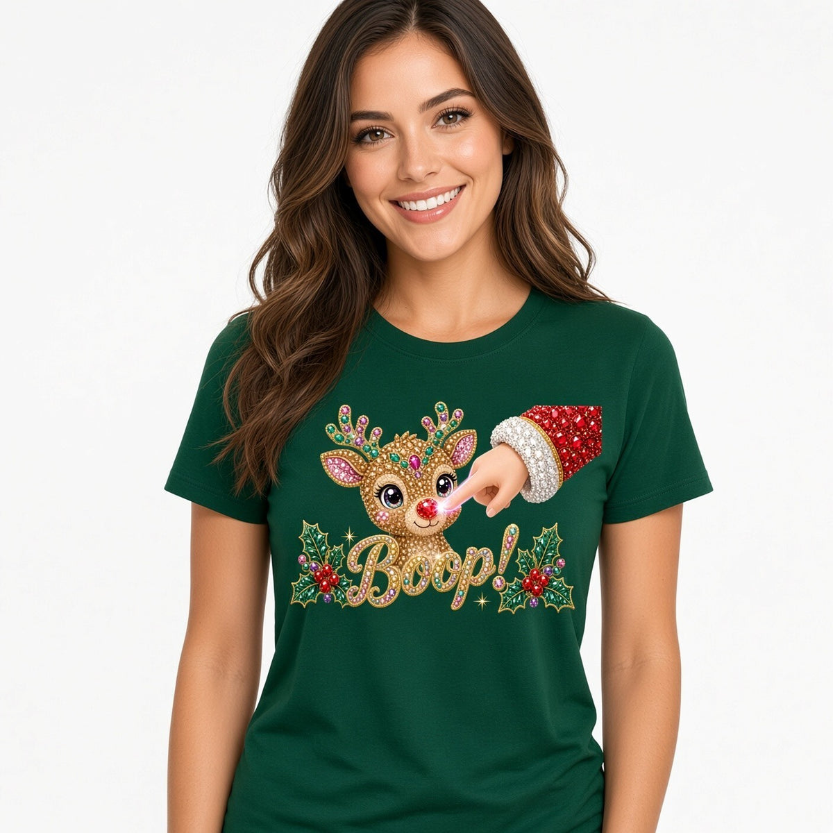 Boop Christmas Reindeer DTF Transfer 10" PK4 Rhinestone Holly Heat Press