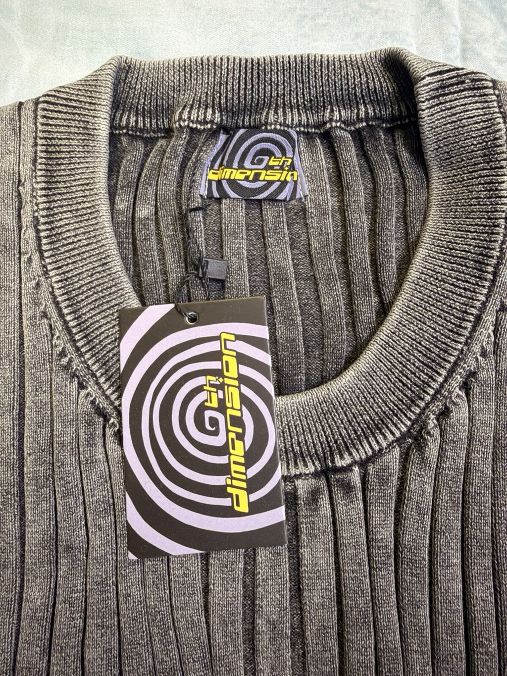 Sixth Dimension Earth Sucks Ribbed Long Sleeve Shirt Brown Gray Y2K Streetwear