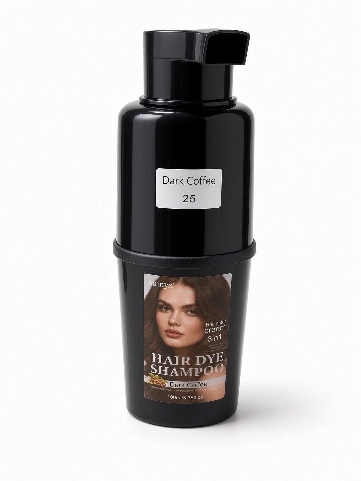 Hair Dye Shampoo 3 in 1 Dark Coffee Brown Instant Hair Color Gray Coverage 100ml