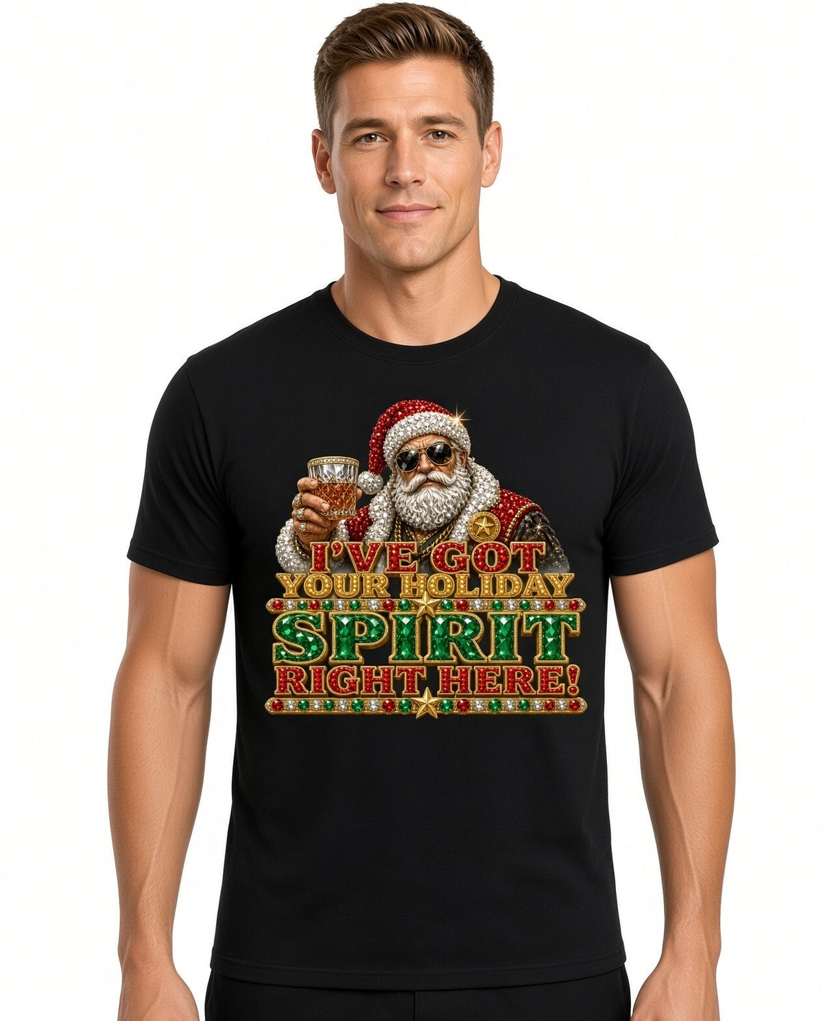 Holiday Spirit Santa DTF Transfer 10" PK4 Funny Christmas Heat Press Shirt