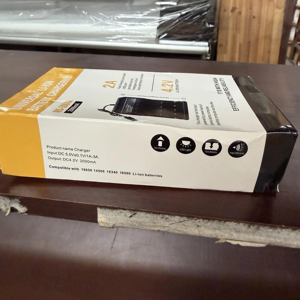 USB-powered, 2000mA fast charge, 4.2V, for 18650/16340/14500 etc. Safe, smart