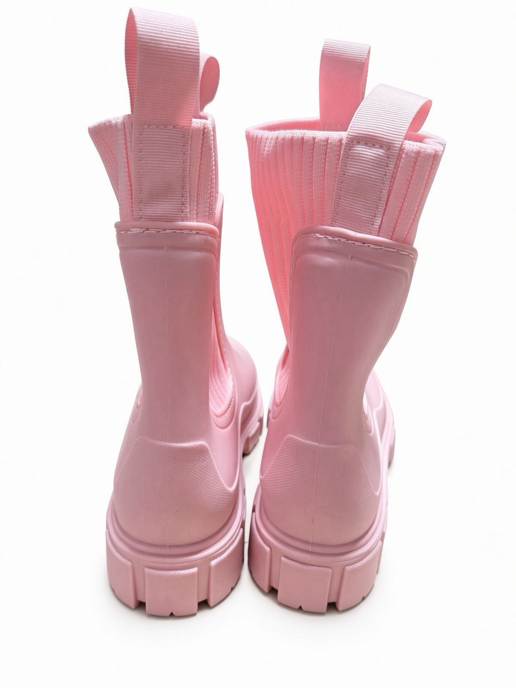 Pink Rain Boots Women Chelsea Sock Knit Waterproof Chunky Sole US 8 EU 39