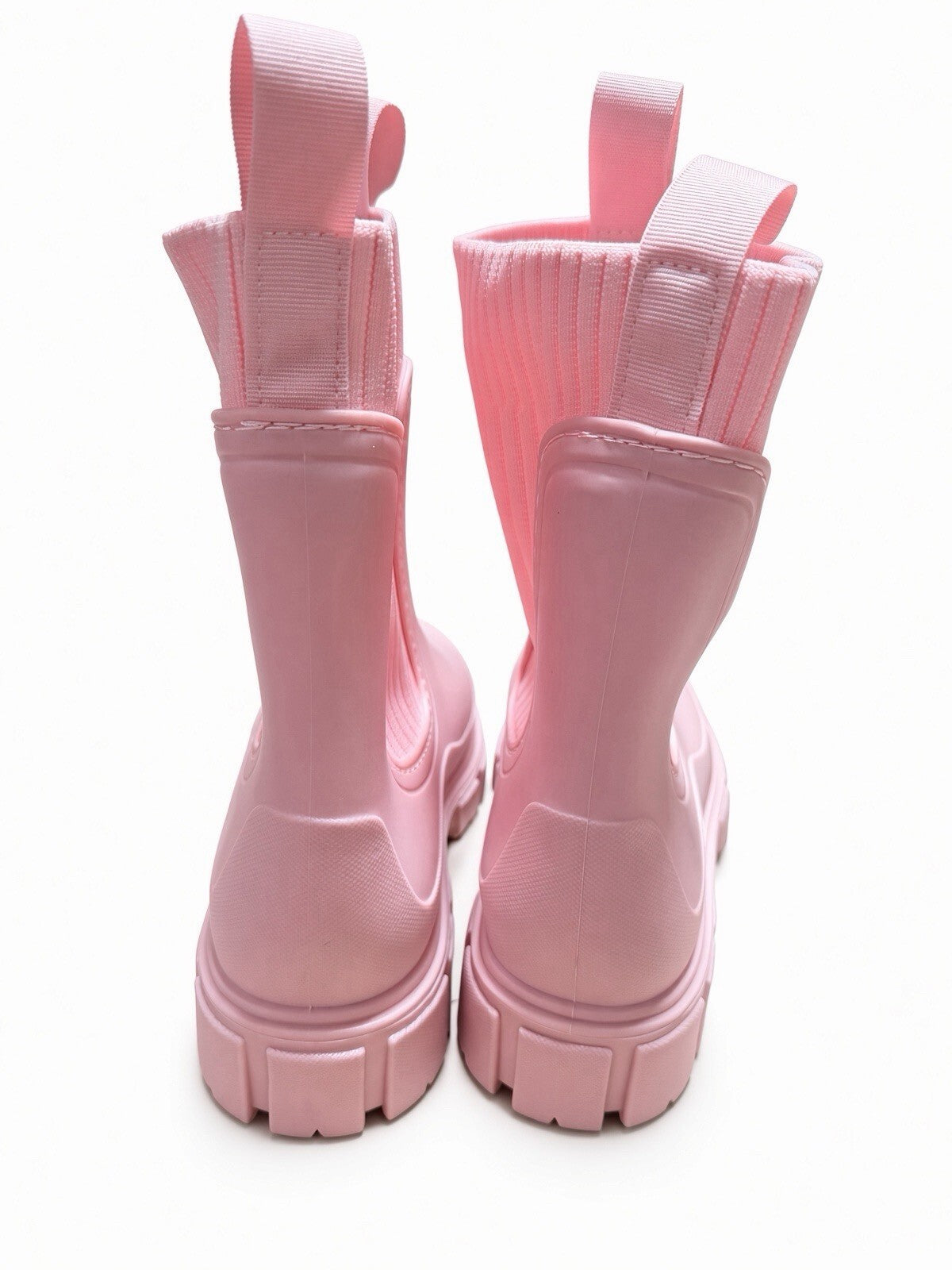 Pink Rain Boots Women Chelsea Sock Knit Waterproof Chunky Sole US 8 EU 39