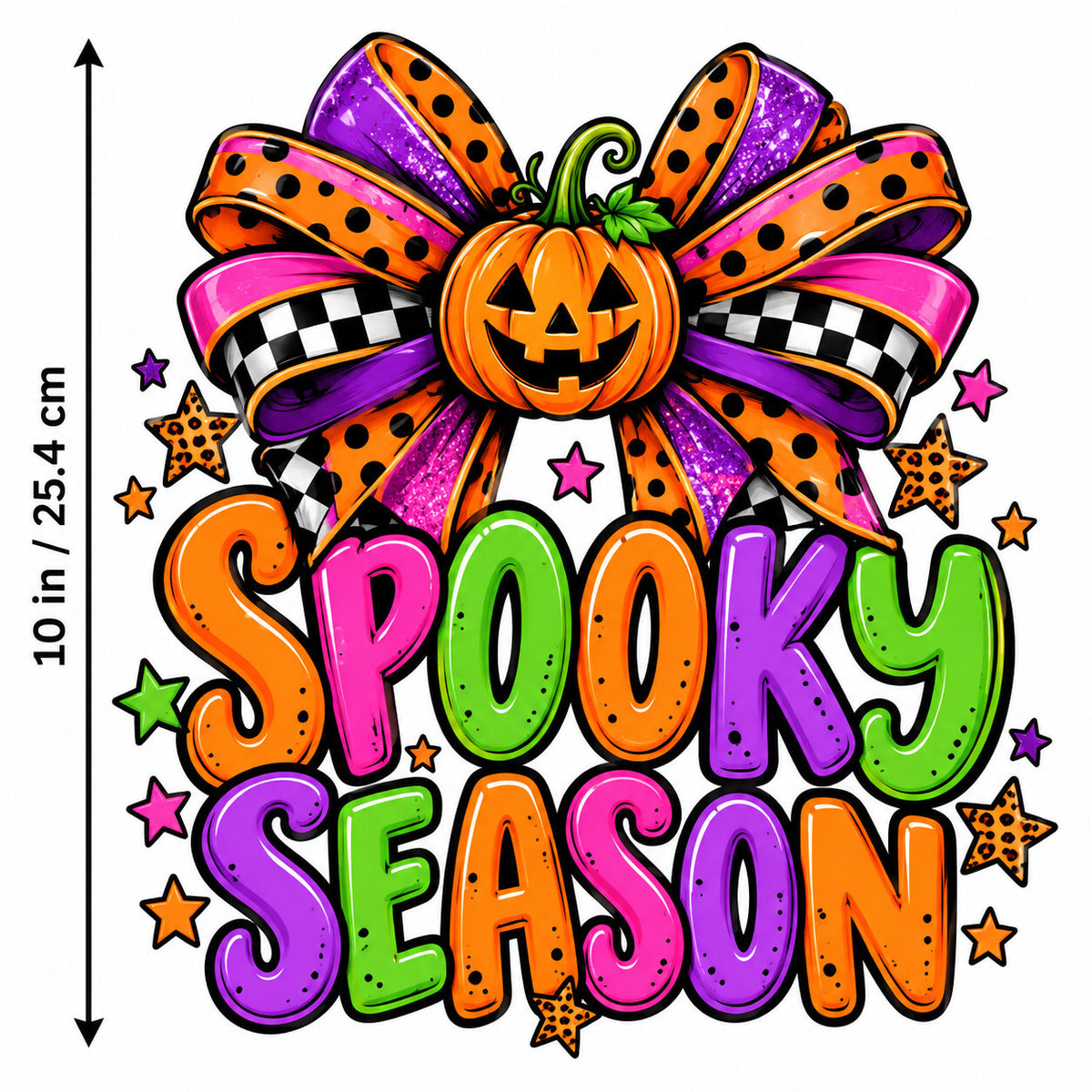 Spooky Season DTF Transfer 10" Pk4 Pumpkin Bow Stars Heat Press