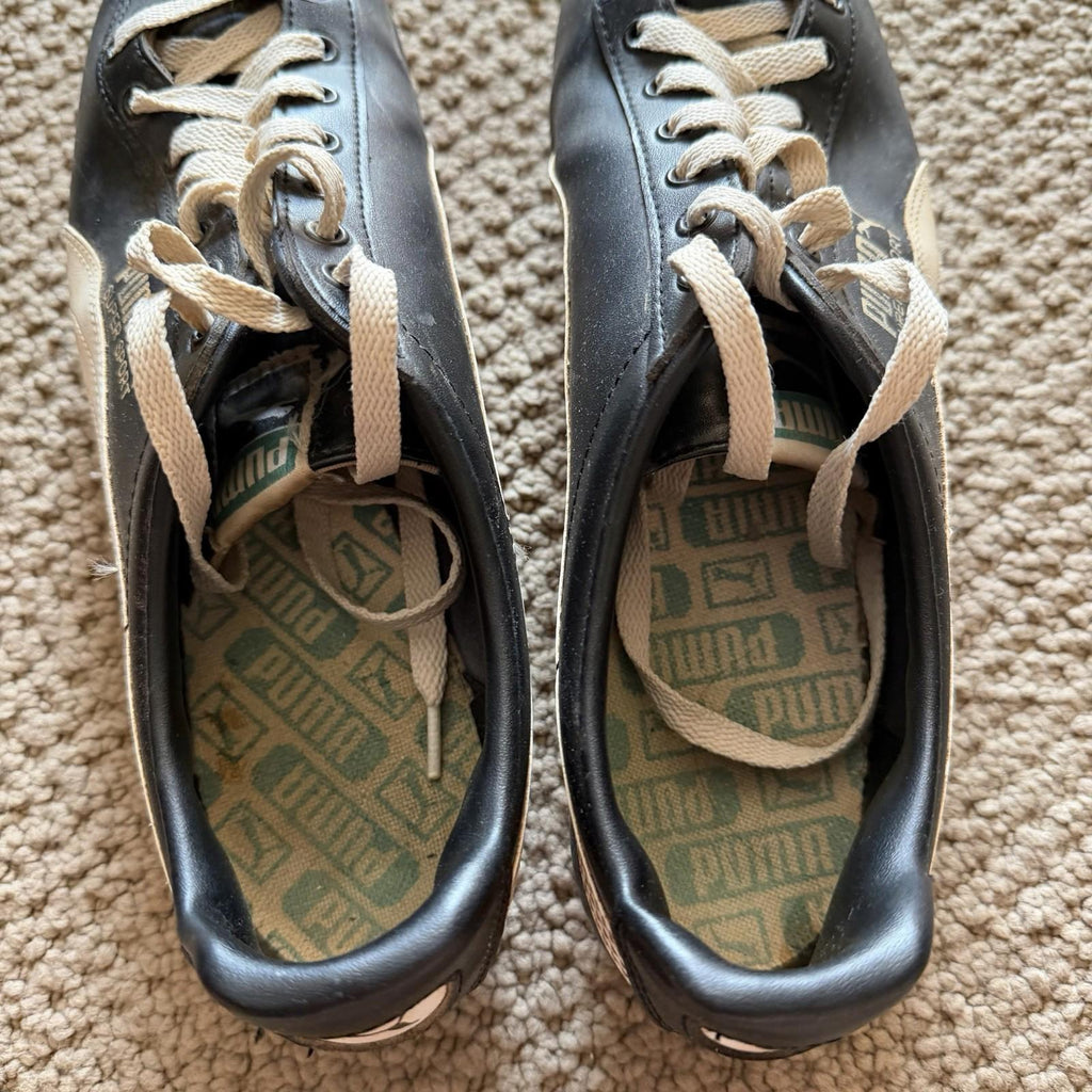 Vintage 1970s Puma Super Sport Soccer Cleats Black Leather Made Taiwan