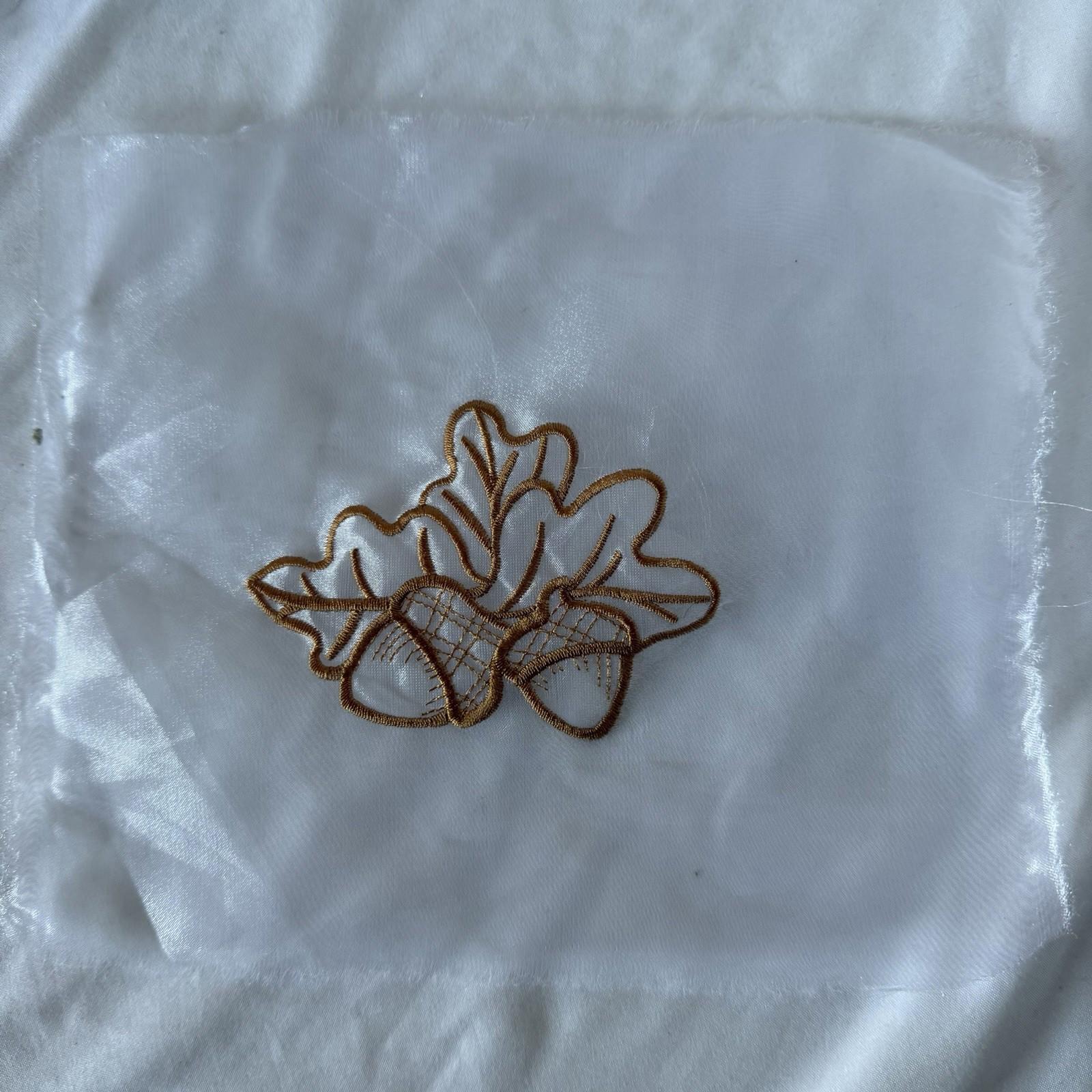 Vintage Embroidered Sheer Patch - Oak Leaves Acorns Gold Fall Harvest