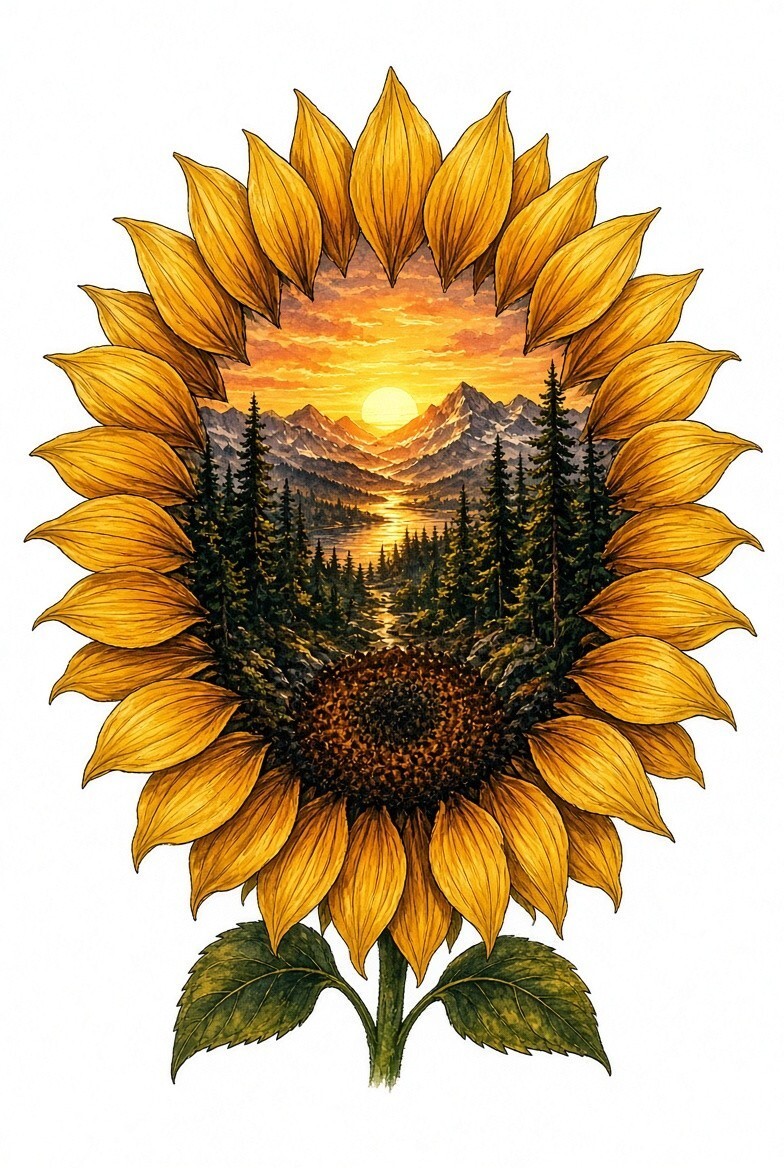 4pcs 10in Sunflower Mountain Sunset Landscape DTF Transfer