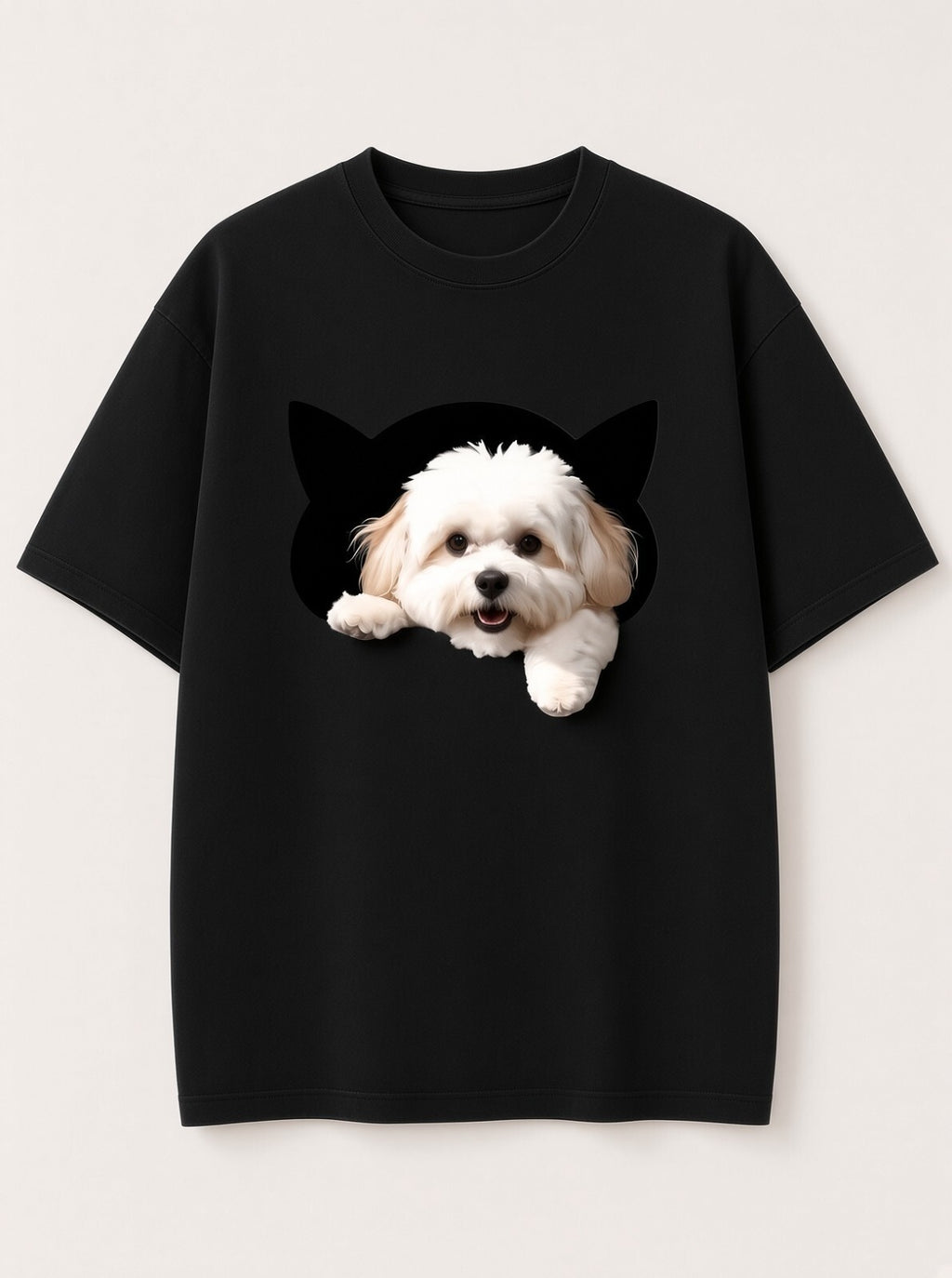 Cute Dog Peeking Out Cat Hole T-Shirt – Black, White & Royal Blue