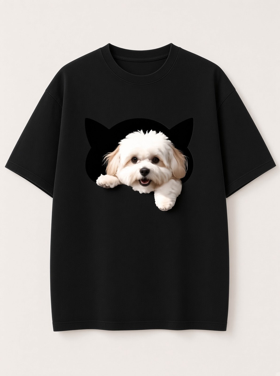 Cute Dog Peeking Out Cat Hole T-Shirt – Black, White & Royal Blue
