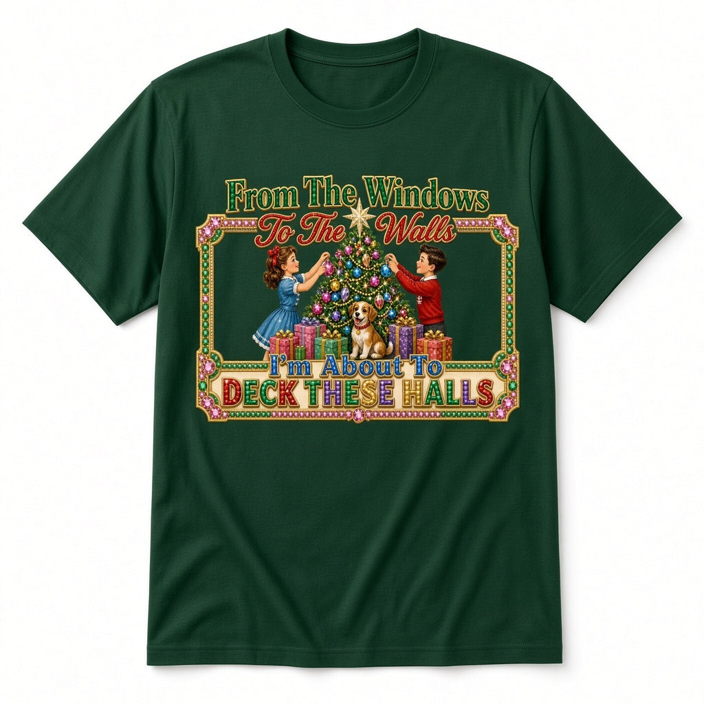 Deck These Halls DTF Transfer 10" PK4 Vintage Christmas Kids Heat Press
