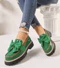 Women Green Patent Loafers Bow Accent Chunky Lug Sole Slip On Dress Shoes 40