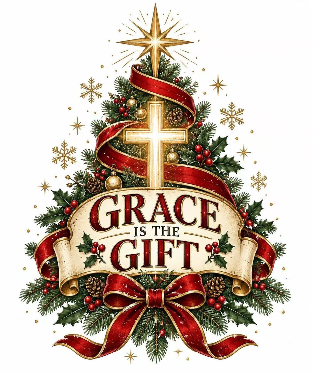4Pcs Christian Christmas DTF Transfers 10" Grace Is the Gift Heat Press