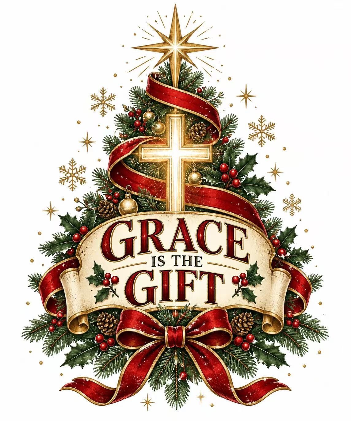 4Pcs Christian Christmas DTF Transfers 10" Grace Is the Gift Heat Press