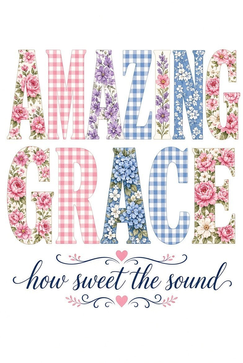 4pcs 10in Amazing Grace Floral Gingham Christian DTF Transfer