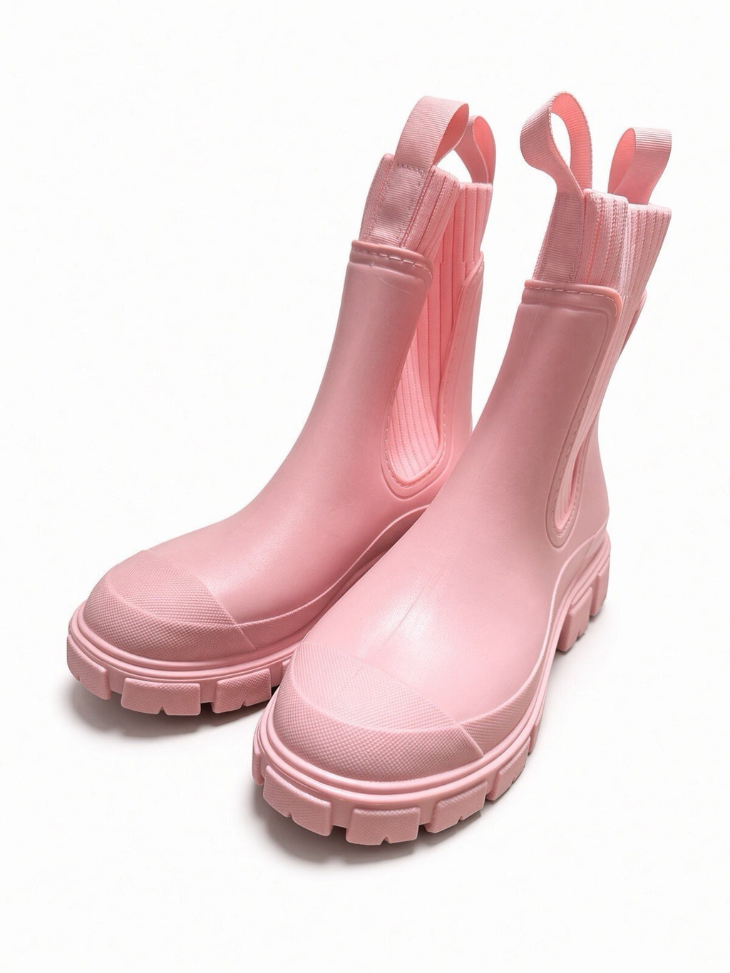 Pink Rain Boots Women Chelsea Sock Knit Waterproof Chunky Sole US 8 EU 39