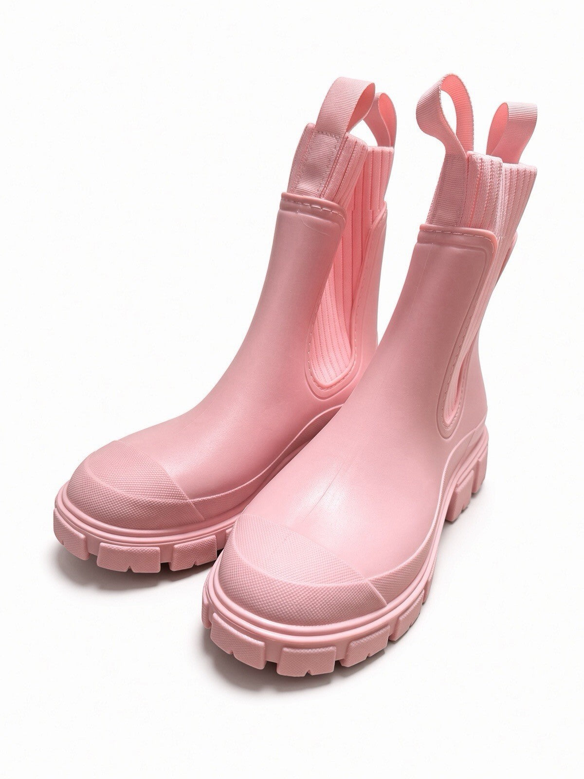 Pink Rain Boots Women Chelsea Sock Knit Waterproof Chunky Sole US 8 EU 39