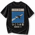 Acid Wash Black Tee Hikoukigumo Flying Cloud Japanese Plane Graphic Vintage