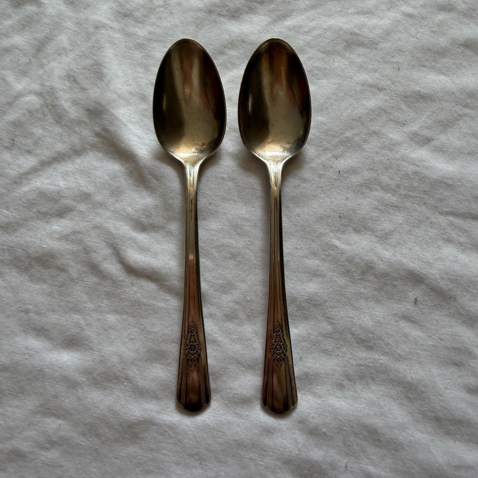 Vintage Wm Rogers Overlaid IS Silverplate Teaspoons Pair Floral Handle 1940s