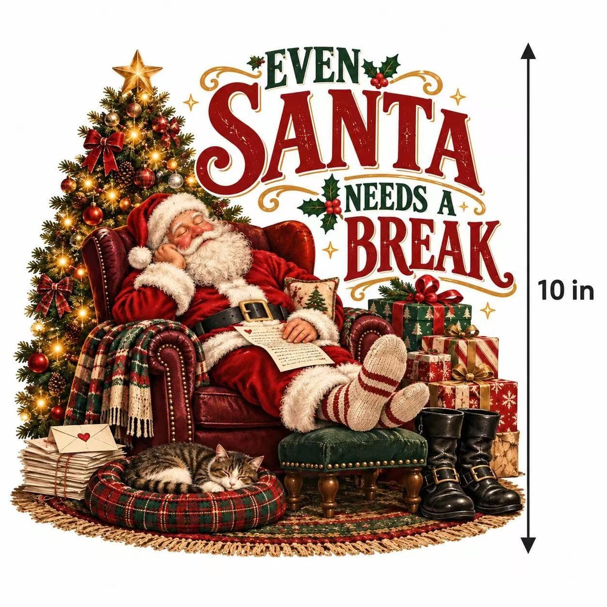 4Pcs Sleeping Santa DTF Transfers 10" Even Santa Needs a Break Christmas