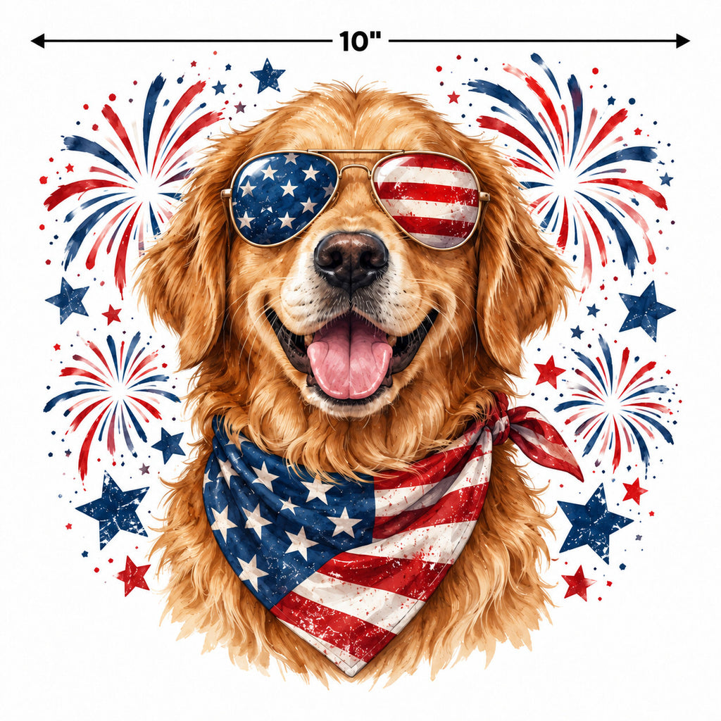 4pcs 10" Patriotic Golden Retriever DTF PNG Flag Dog Iron On Transfer