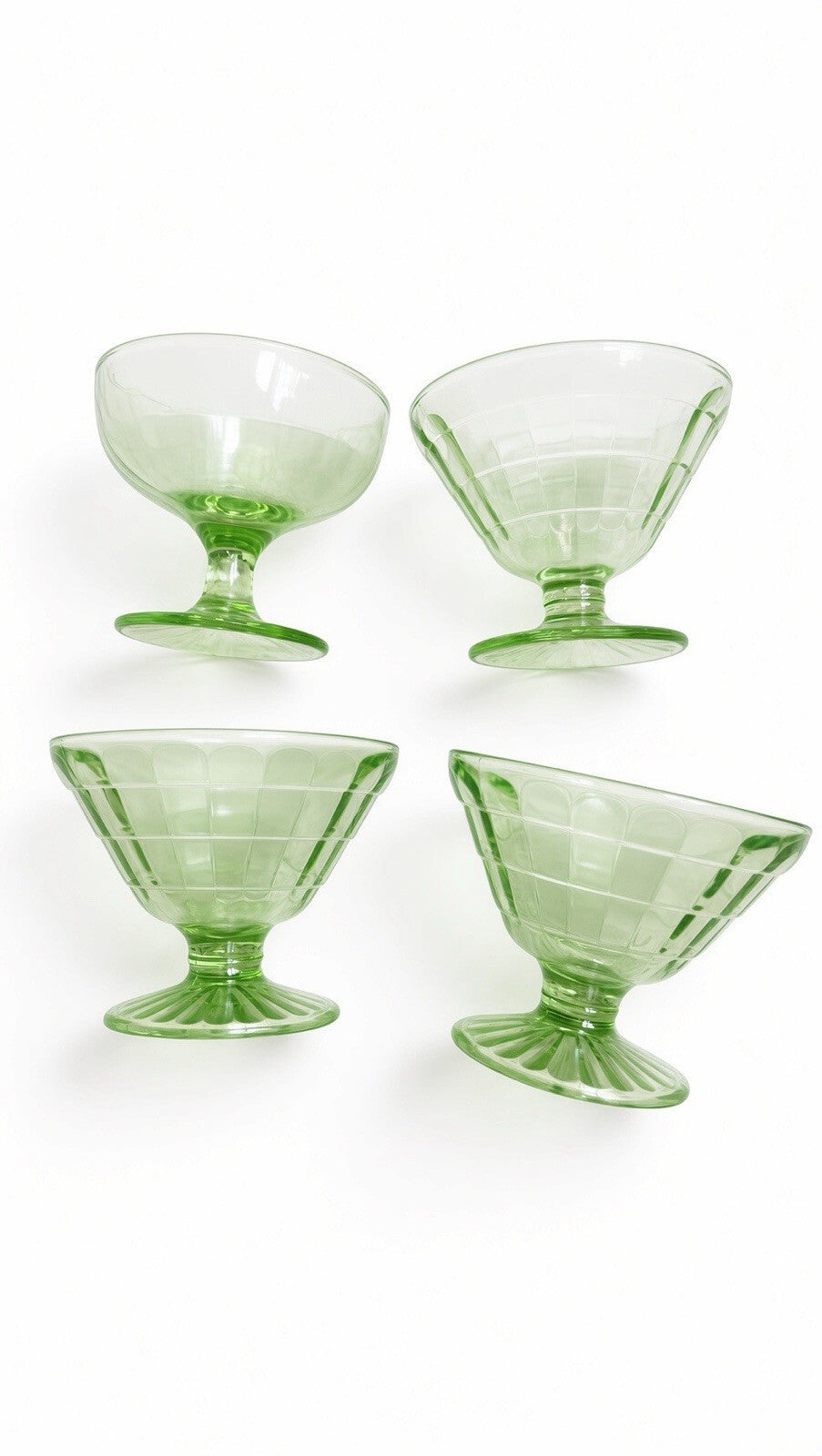 Vintage Green Glass Sherbet Dessert Cups Set of 4 Pedestal Mix Styles 1 Chip
