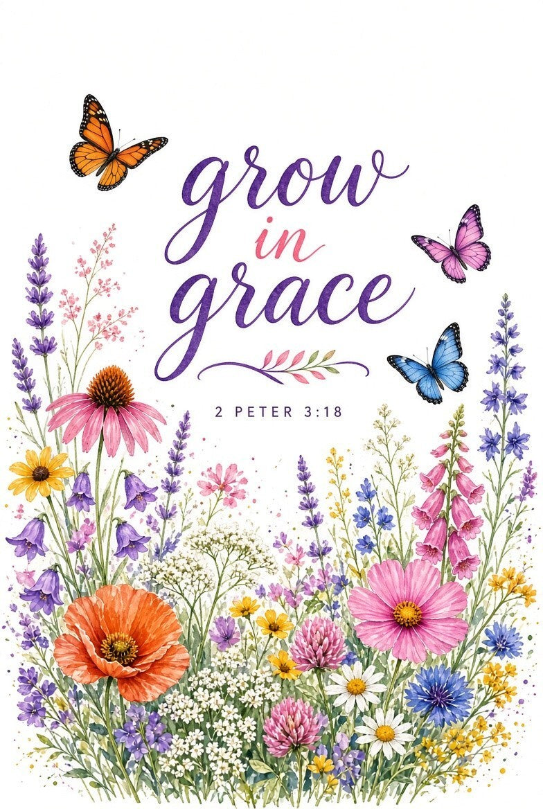 4pcs 10in Grow in Grace Wildflower Bible Verse DTF Transfer